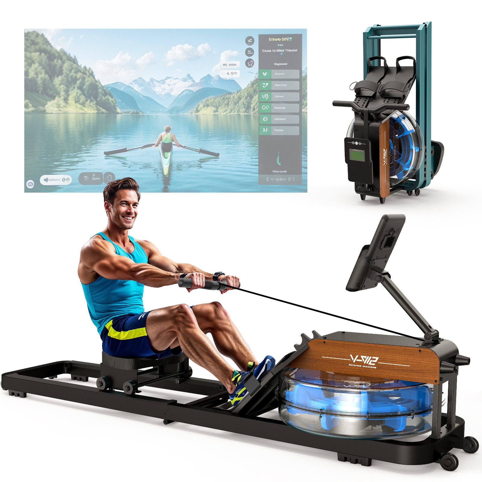 VOWVIT Rudergerät für Zuhause, Klappbares Wasserrudergerät mit Bluetooth Monitor (1-tlg)