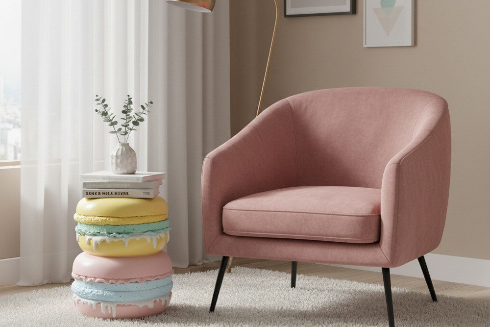 riess-ambiente Beistelltisch MACARONS 50cm gelb/rosa - Fiberglas, handgefertigt, außergewöhnlich (Einzelartikel, 1-St), Runder Kleintisch - ideal als Ablage für Bücher, Deko oder Accessoires