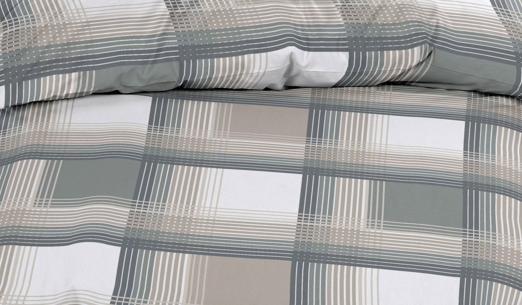 Casa Colori Bettwäsche Microfaser Fleece Wintergarnitur 135x200 cm kuschelig weich, Fleece, 2 teilig, Grau Braun Kariert – Bild 3 von 5