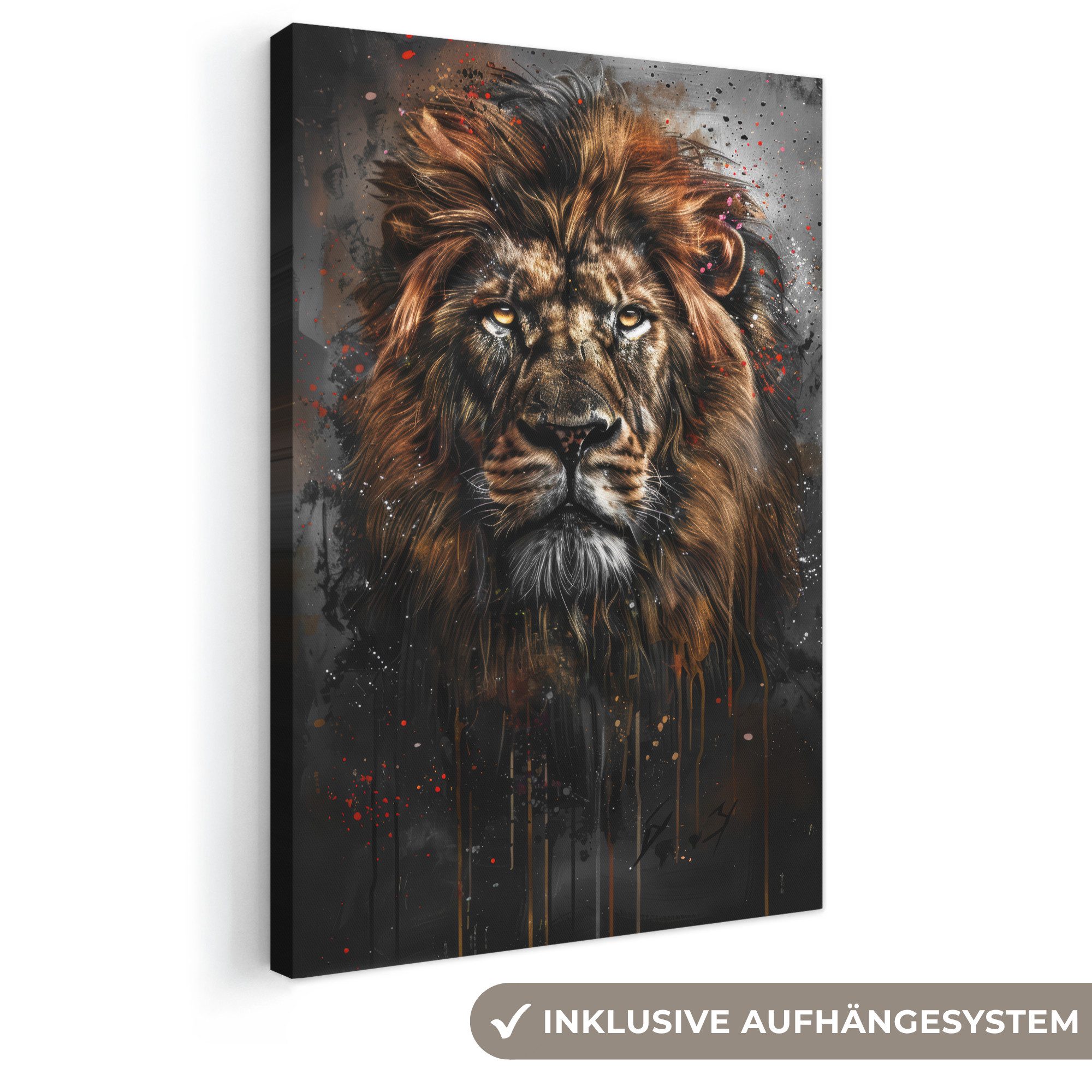 OneMillionCanvasses® Leinwandbild Löwe - Tiere - Porträt - Schwarz - Luxus, Fotodruck (1 St), Leinwand Canvas Wandbild, Wanddekoration 20x30 cm