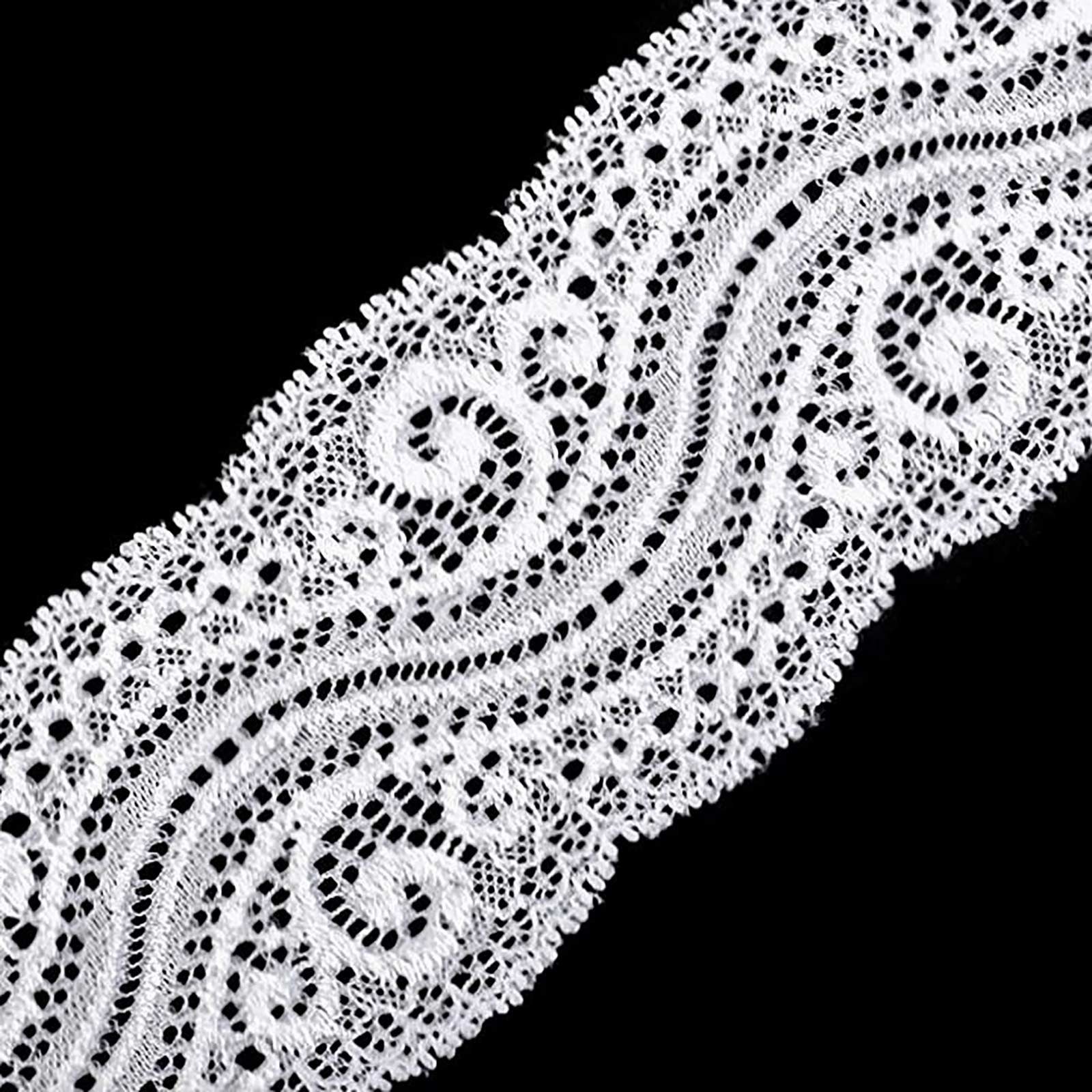 maDDma Stoff 1m extravagante elastische Spitze, 65mm breit, weiß