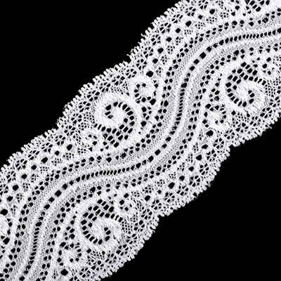 maDDma Stoff 1m extravagante elastische Spitze, 65mm breit, weiß