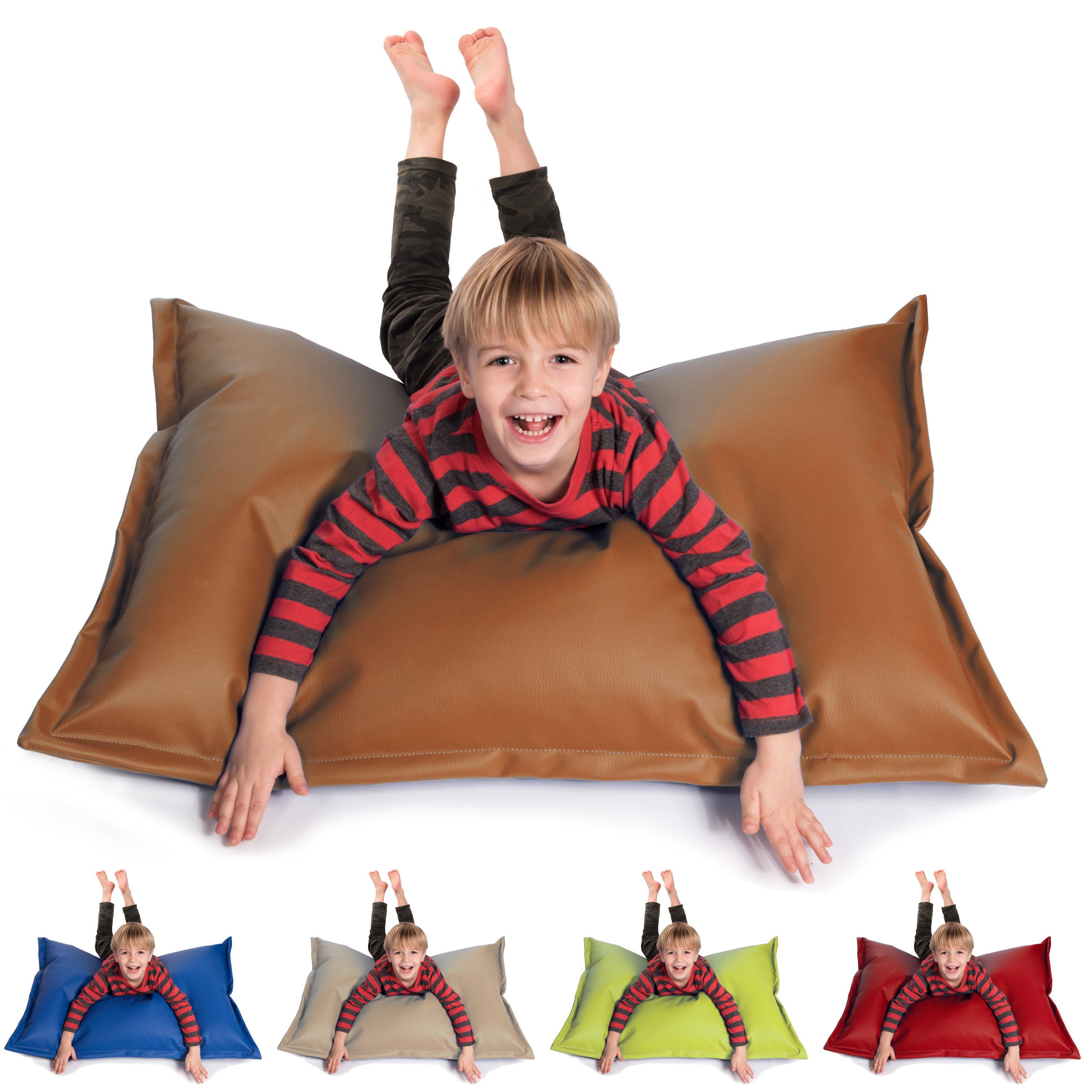 sunnypillow Sitzsack aus Kunstleder Outdoor & Indoor für Kinder & Erwachsene, 100 x 70 cm mit 60L Styropor Füllung