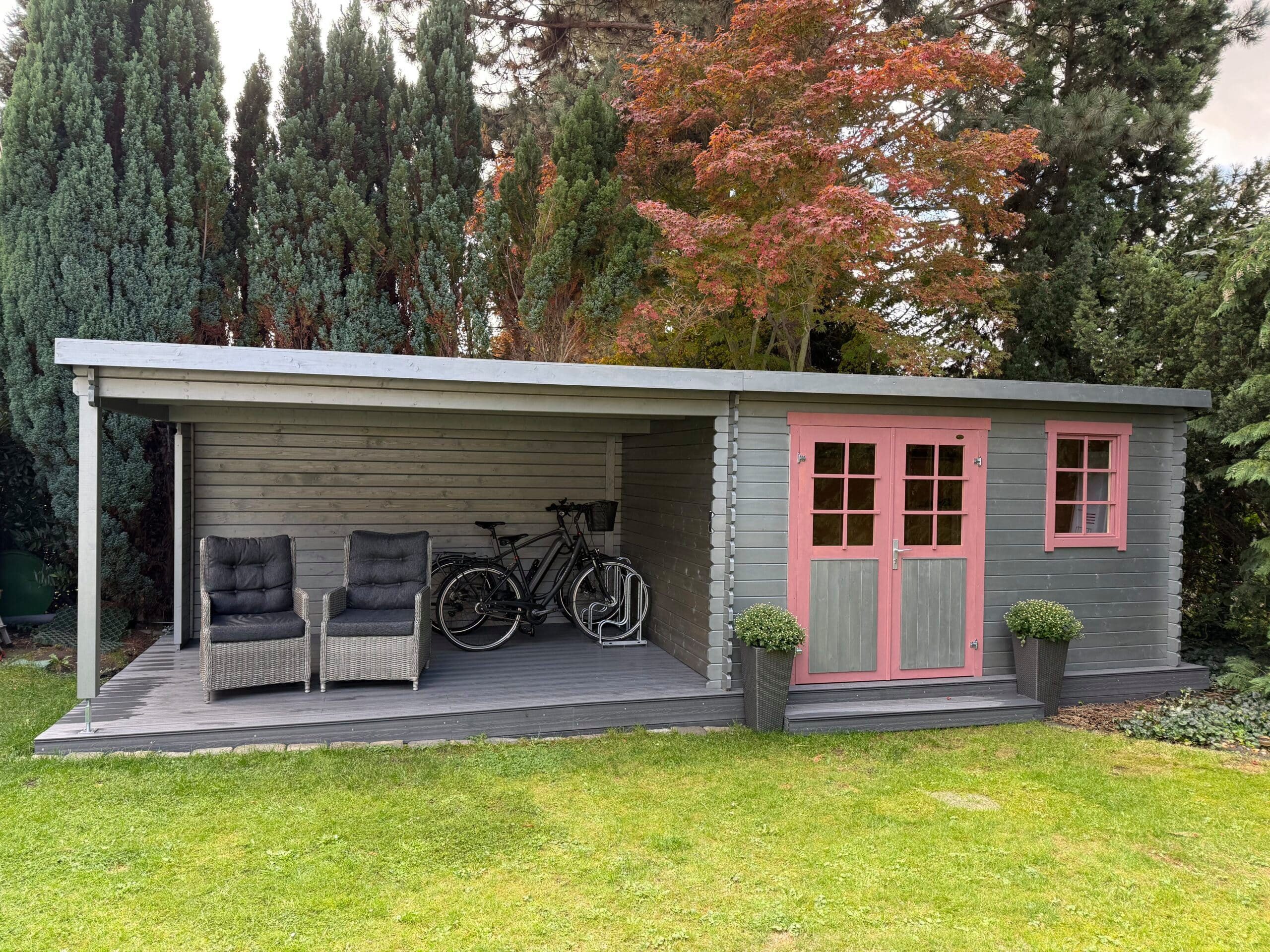 LASITA MAJA Gartenhaus Lasita Blockbohlenhaus Aida 28 mm natur m. Anbau, BxT: 780x314 cm, Anbaudach, 28 mm Wandstärke, Einzeltür mit Echtglas-Einsätzen