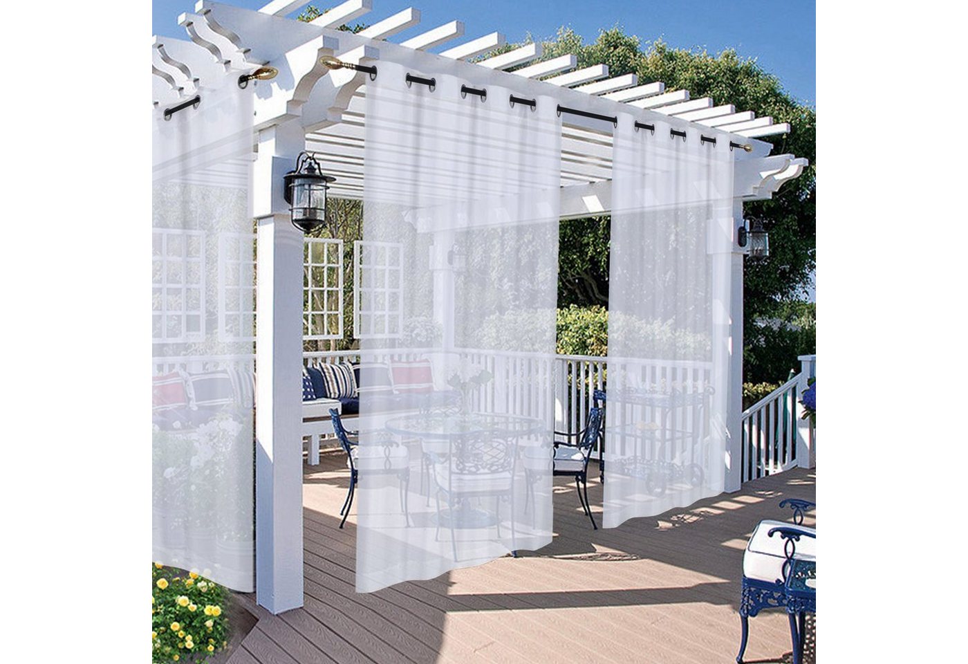 Rosnek Vorhang Wasserdicht, Leinen, Ösen, für Terrasse Rasen Garten Veranda Hof Deko (4 St), H×B:213×132,243×132,274×132