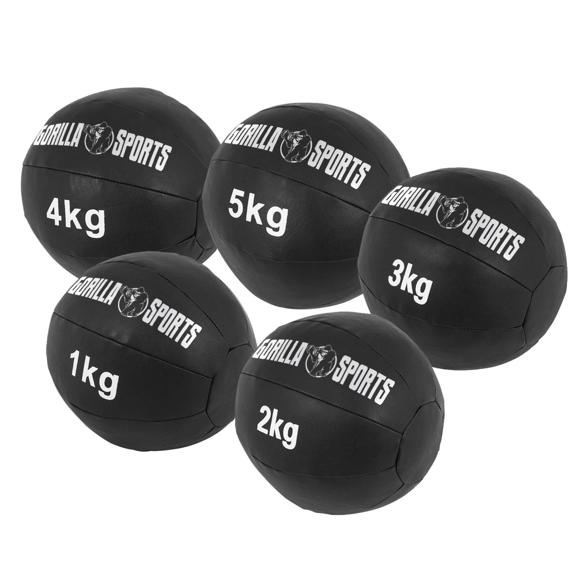 GORILLA SPORTS Medizinball Einzeln/Set, 29cm, aus Leder, Trainingsball, Fitnessball, Gewichtsball Set 15 kg