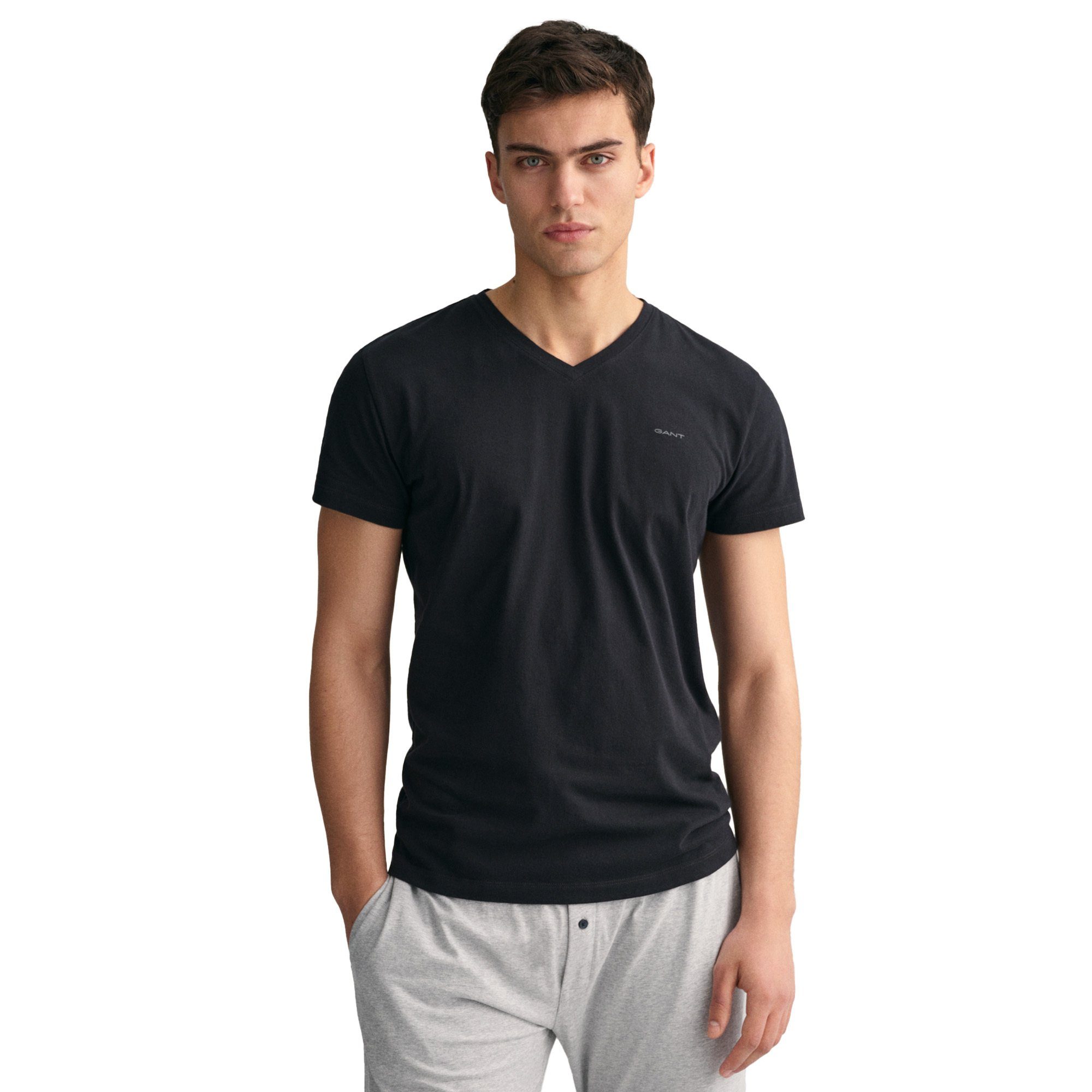 Gant T-Shirt Herren T-SHIRT 2er T-Shirt, Pack V-NECK 2-PACK - Schwarz