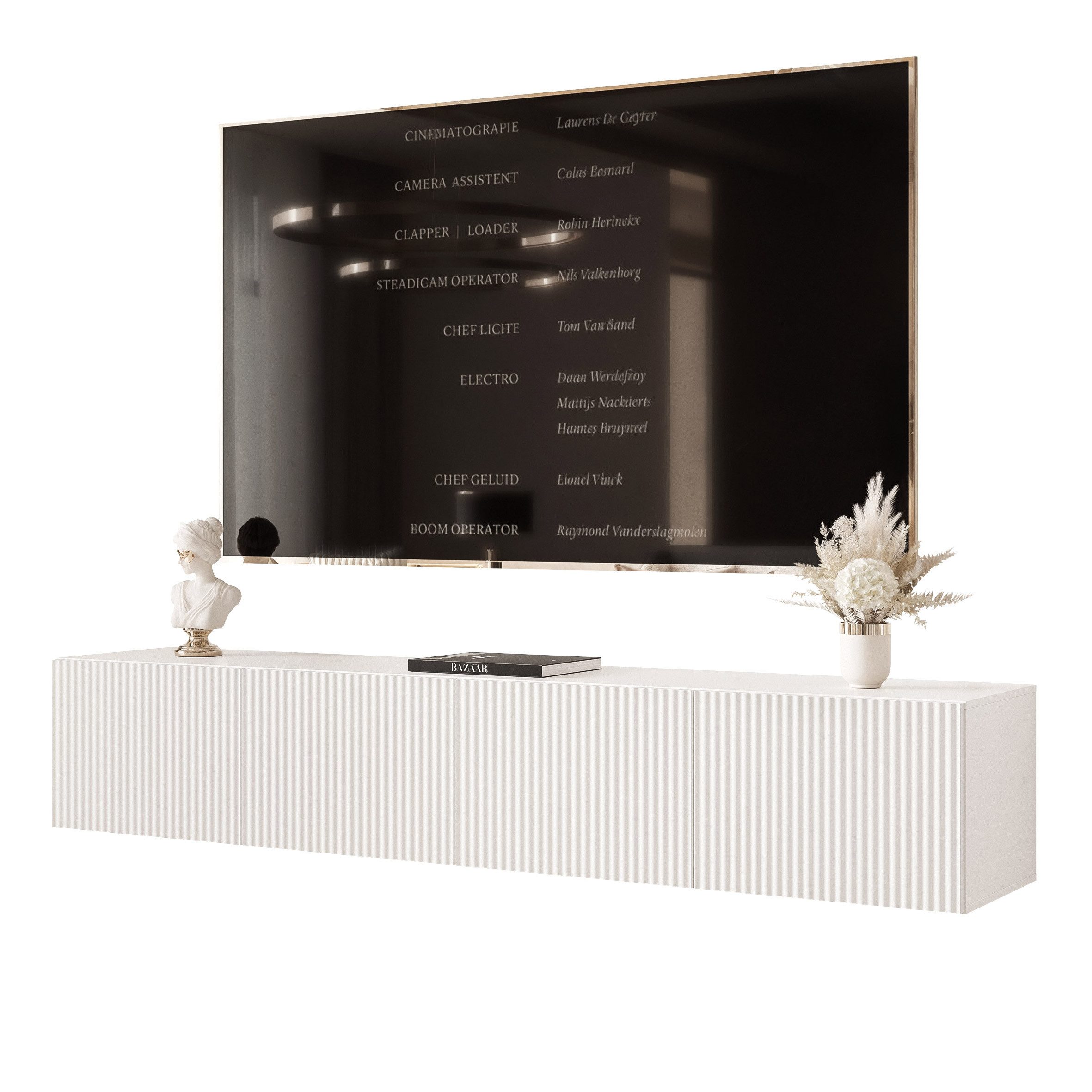 yourhouse24 Lowboard TV ANGEL 200 mit LED-Beleuchtung – Geriffelte Fronten