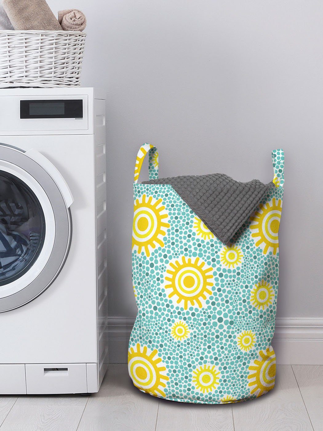 Abakuhaus Wäschesäckchen Wäschekorb mit Blau Kordelzugverschluss für kleiner Sun Griffen Punkt und und Waschsalons, Gelb