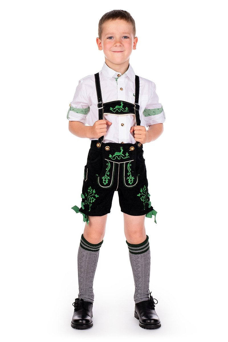 Isar-Trachten Lederhose Lederhose Kinder - EIKE - schwarz/klee