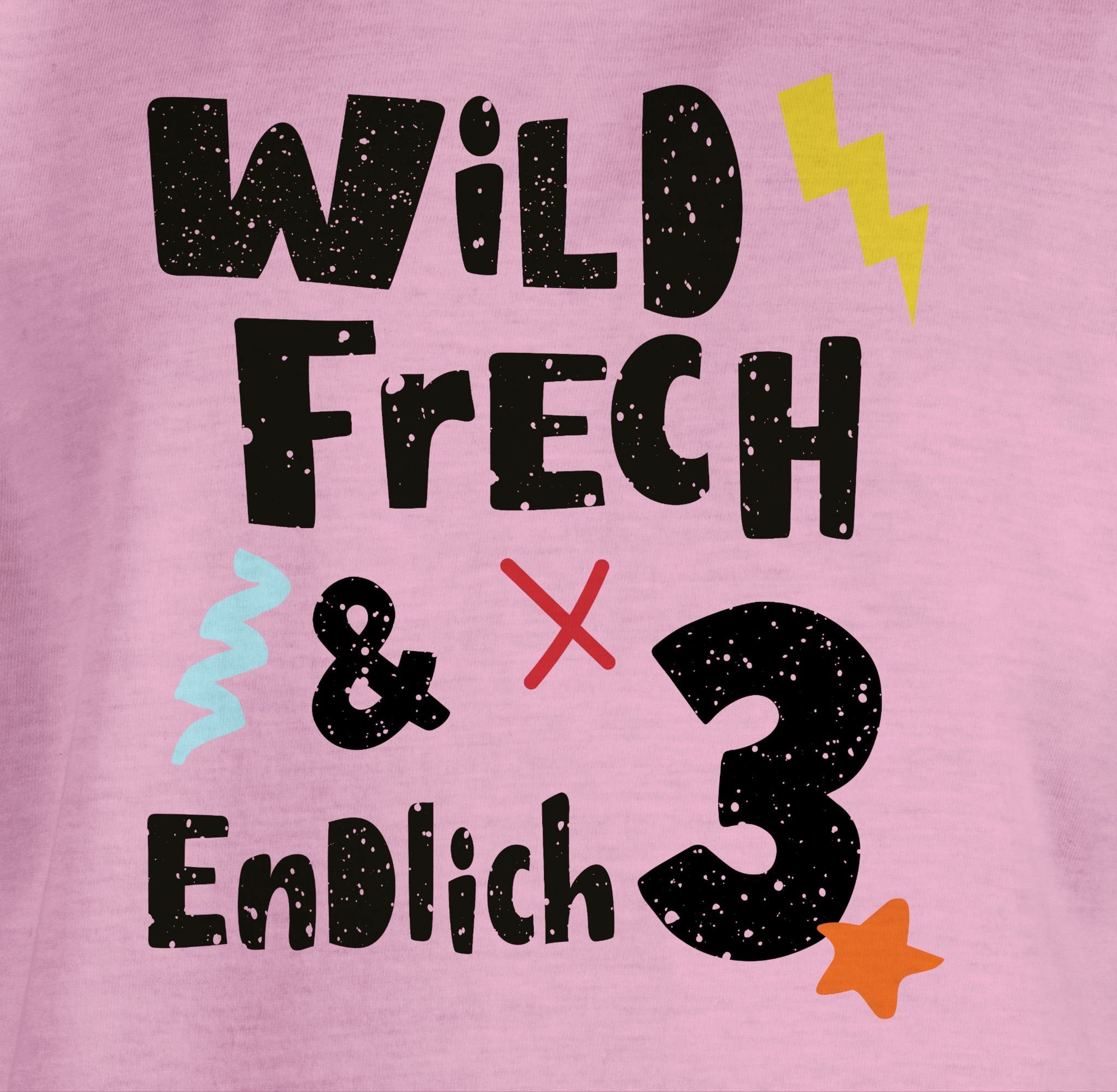 endlich Jahre - T-Shirt 2 3 Wunderbar 3. Wild und drei Geburtstag Rosa Shirtracer frech