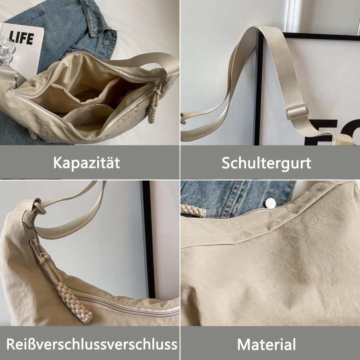 Cachito Bauchtasche Damen Gürteltasche Umhängetasche CrossBody, Nylon Schultertasche, Handtasche für Arbeit, Reisen, Alltag – Bild 5 von 5