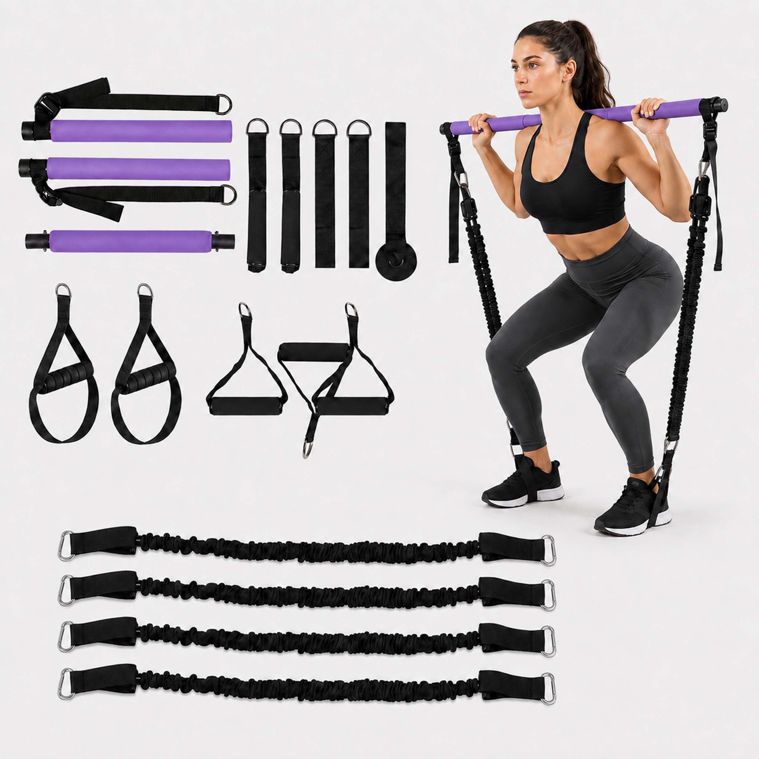 relaxdays Gymnastikstäbe Pilates Bar Kit mit Widerstandsbändern (11-St), lila