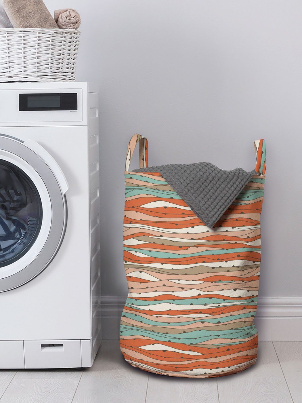 Griffen Wäschesäckchen Kordelzugverschluss Abstrakt mit Wäschekorb Waschsalons, Abakuhaus Pastellton für Moderne