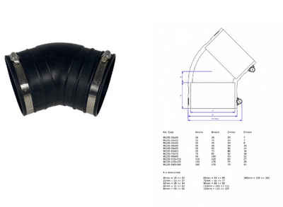 Air Aqua Steckfitting Air Aqua Flexibele Gummi Bogen 45 Grad 20 mm, (Set), Endkappe, 20 mm für 20 mm Rohr, 18-22 MM Spannbereich