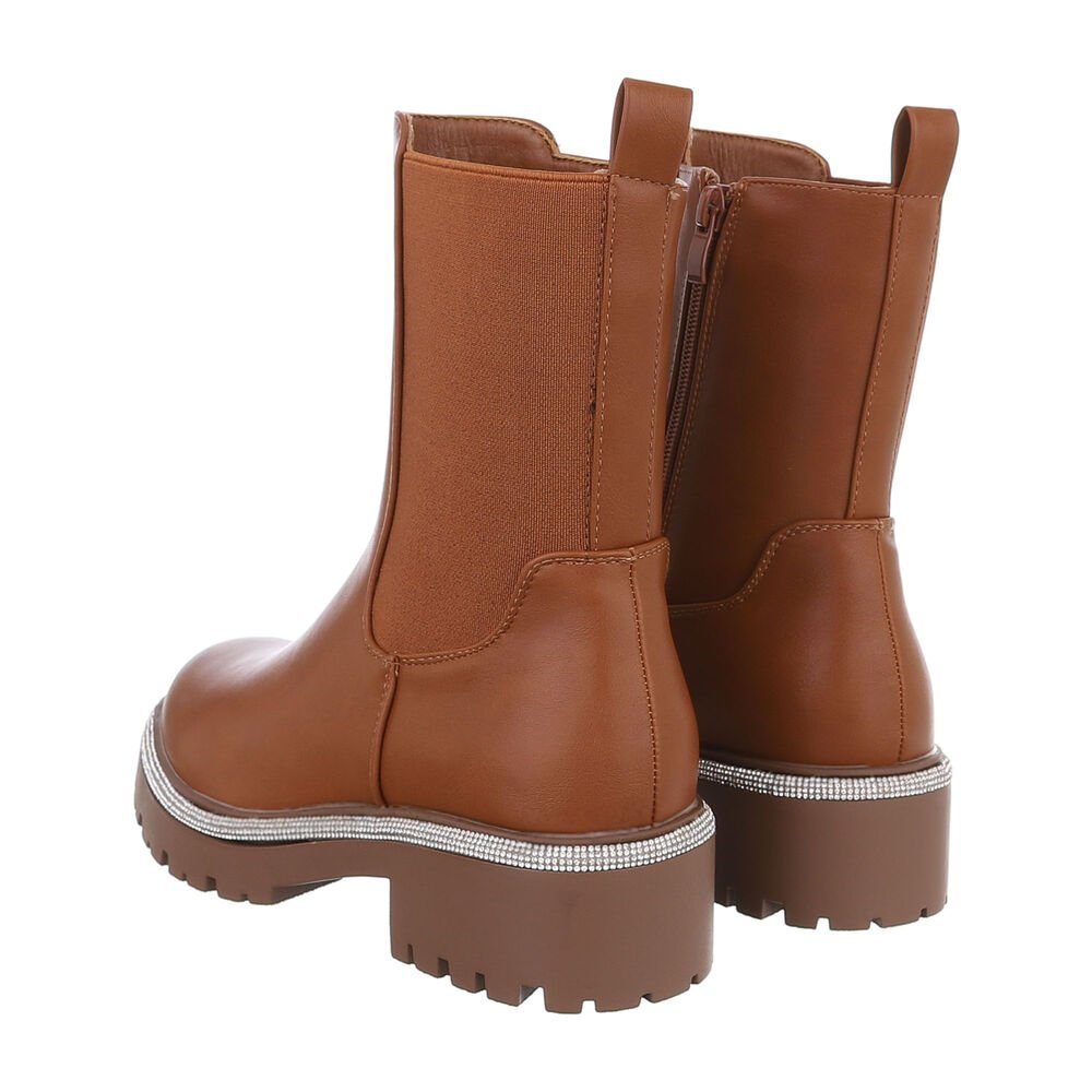 Ital-Design Damen Freizeit Plateaustiefelette (84338379) Blockabsatz Plateaustiefeletten in Camel