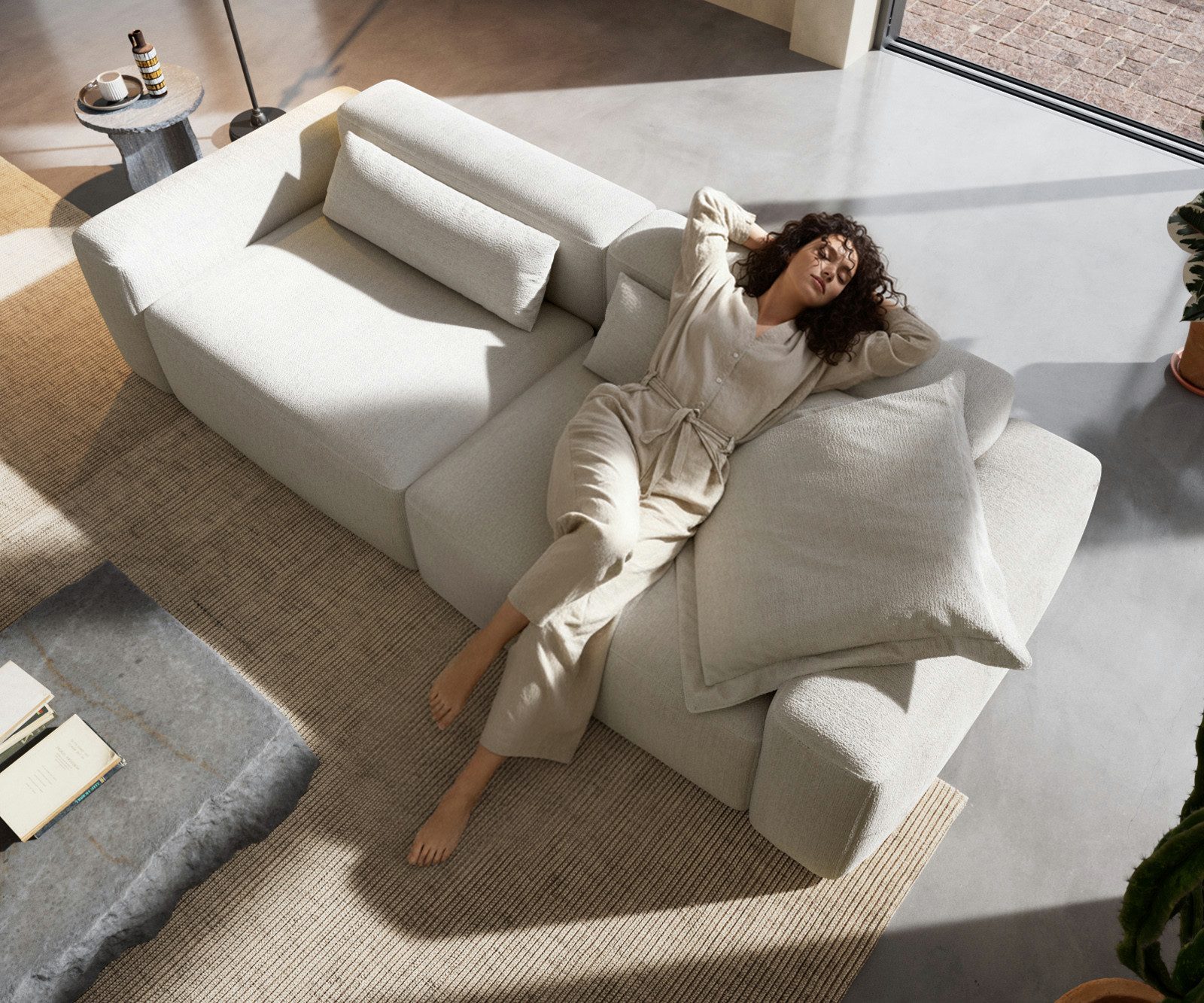 DELIFE Sofa Freestyle, Freestyle Pure Bouclé Soft Beige 280x110 cm