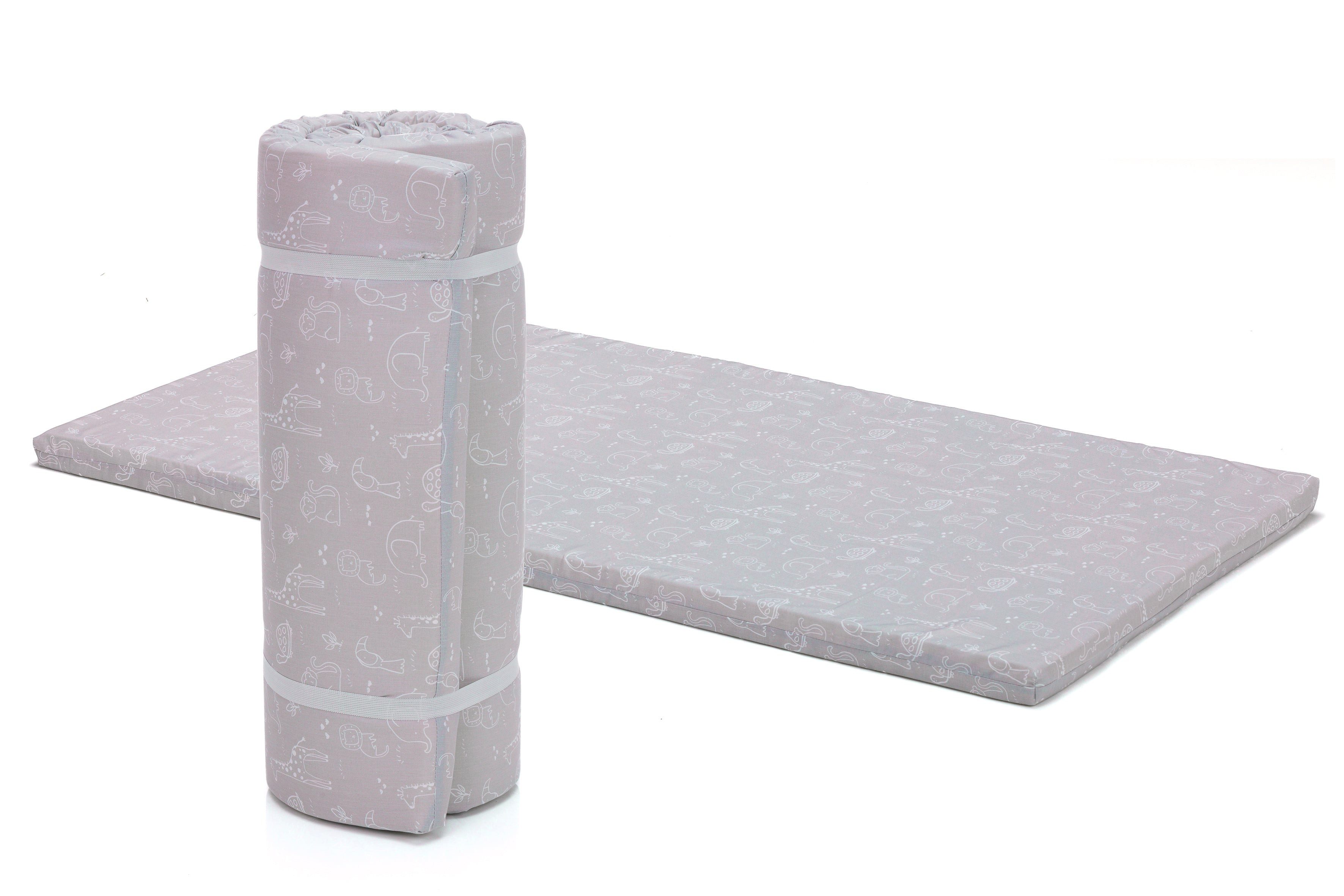 Reisebett-Matratzen Reisebett Matratze, Fillikid, 4 cm hoch, Waschbarer Bezug Safari Grau