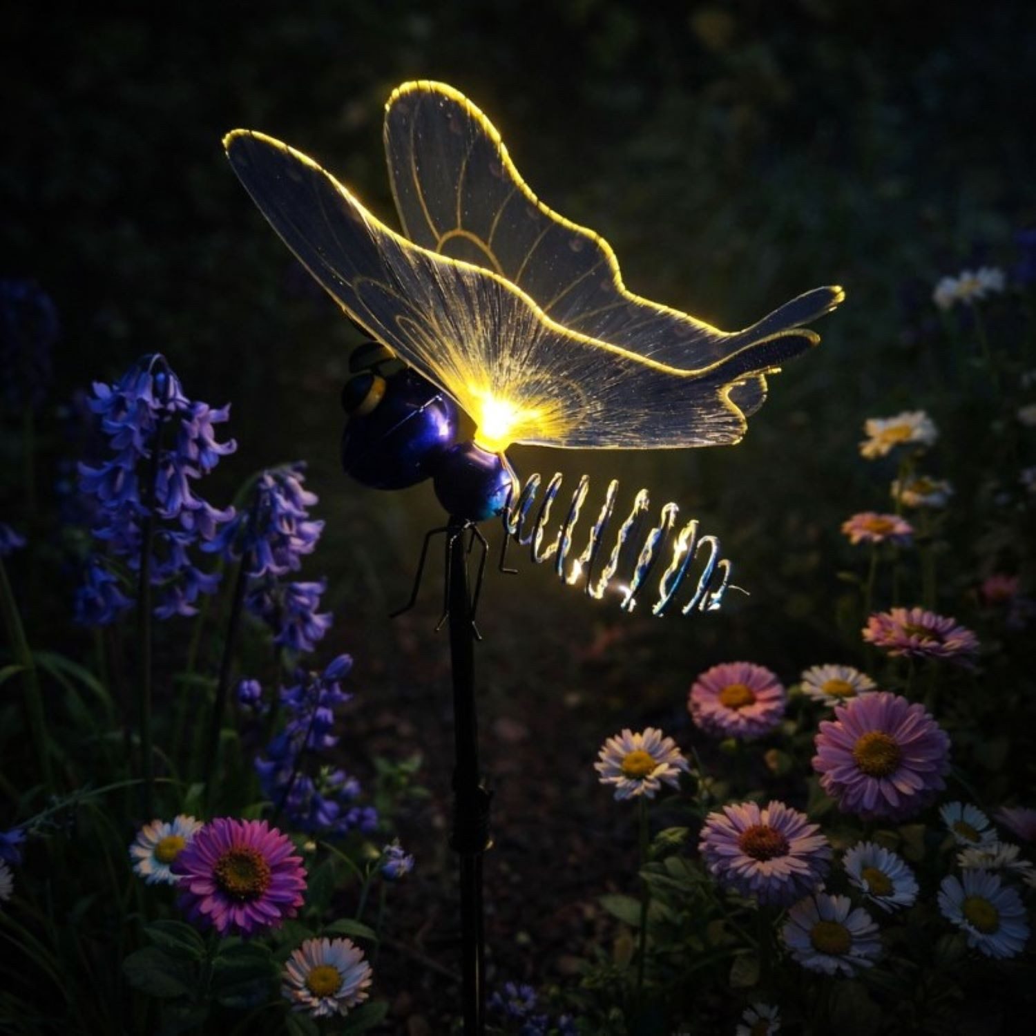Online-Fuchs Gartenstecker - LED-Solarleuchte Schmetterling mit Lichterkette für außen (12 warmweiße LEDs, Deko Gartenfiguren) aus Metall gefertigt - ca. 93 cm groß - Gartendeko