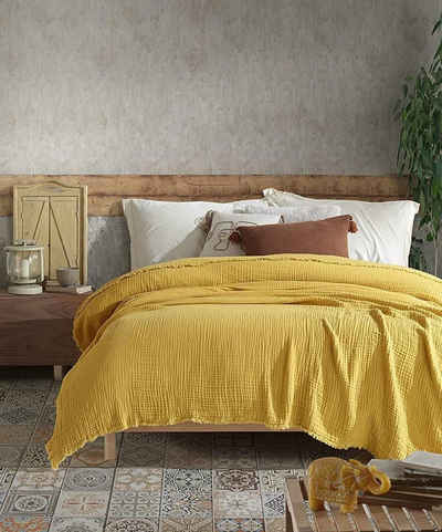 Tagesdecke BOHORIA® Premium Musselin Tagesdecke „Pure“ 100% Baumwolle, 200x250cm, BOHORIA, Kann für Bett, Sofa, Stuhl, Outdoor und Indoor genutzt werden.