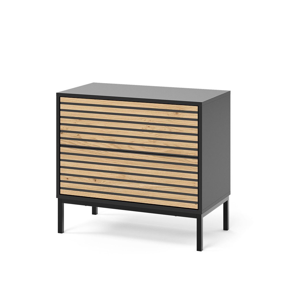 Vicco Nachtschrank Eliza, Schwarz/Eiche, 66 x 60 cm mit 2 Schubladen günstig online kaufen