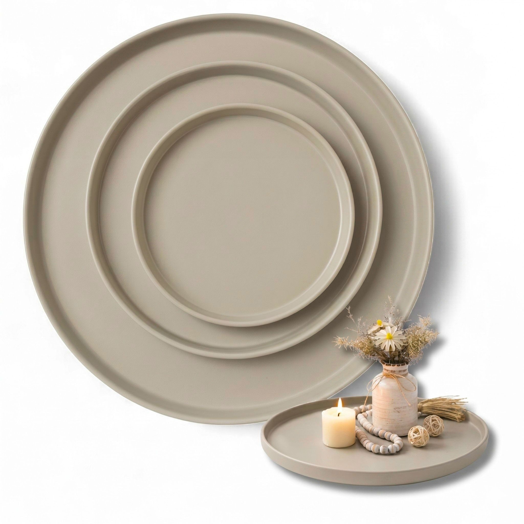 LIVLIG Dekotablett Deko Tablett, Serviertablett rund für Weihnachtsdeko & Adventskranz (Set, 3er Set), robust, pulverbeschichtet, modern, Ø 25 cm, 30 cm und 40 cm