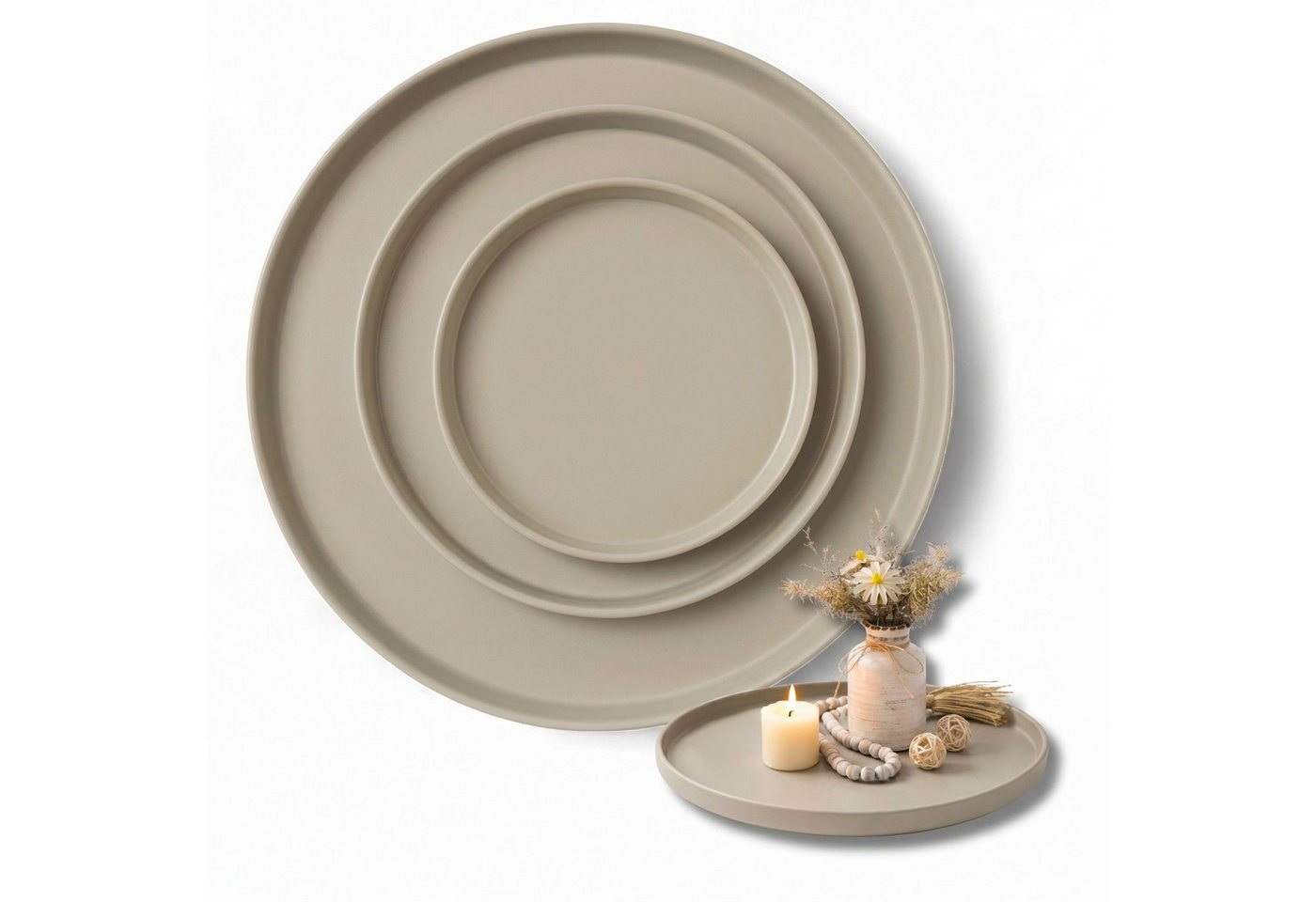 LIVLIG Dekotablett Deko Tablett, Serviertablett rund für Weihnachtsdeko & Adventskranz (Set, 3er Set), robust, pulverbeschichtet, modern, Ø 25 cm, 30 cm und 40 cm