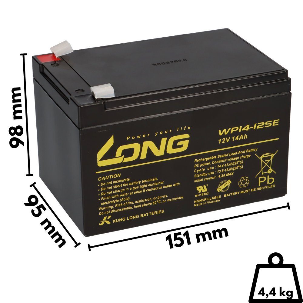 Kung Long Kompatibel E-Scooter Mach 1886 48V 4x 12V 14Ah AGM Blei Accu wie 15Ah Elektromobil-Akku (12 V)