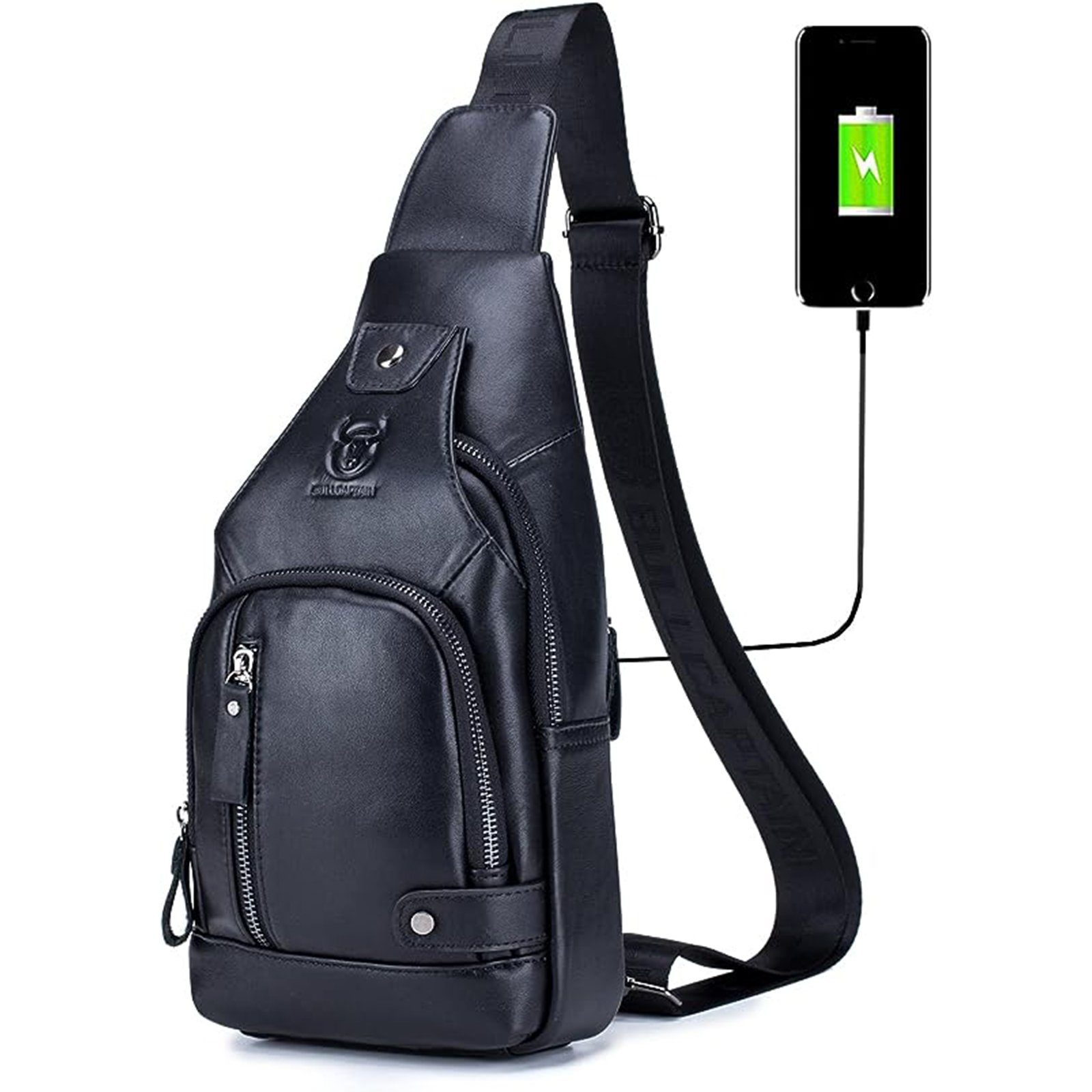 REDOM Schultertasche Brusttasche Sling Schulter Rucksack Rucksäcke Crossbody Umhängetasche (Anti-Diebstahl Herren Damen Unisex 30 x 16 x 7 cm Groß Echtleder, Geldgürtel, Sport, Sporttasche, Handytasche, mit USB-Lade-Anschluss), für Outdoor Camping Reisen Wandern Radfahren Multipurpose Tagepacks