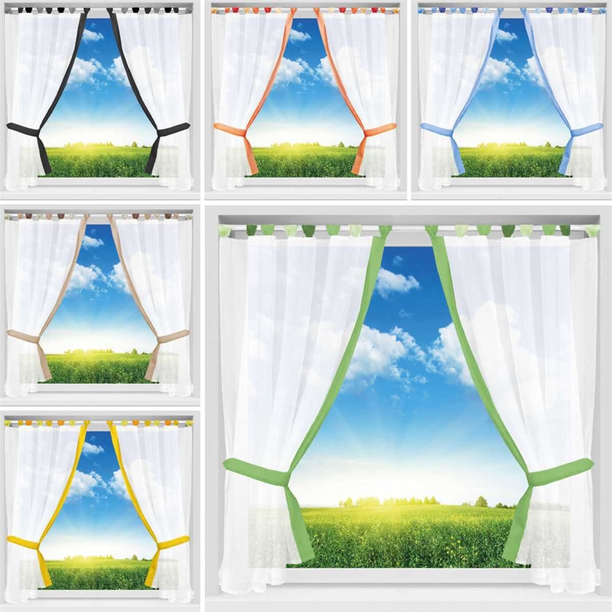 x transparent, Grün Vorhang, Schlaufen, Küchengardine 120 Raffhalter, Landhausstil 140 x (B inkl. Gardinenset im Arsvita, L), Schlaufenschal,