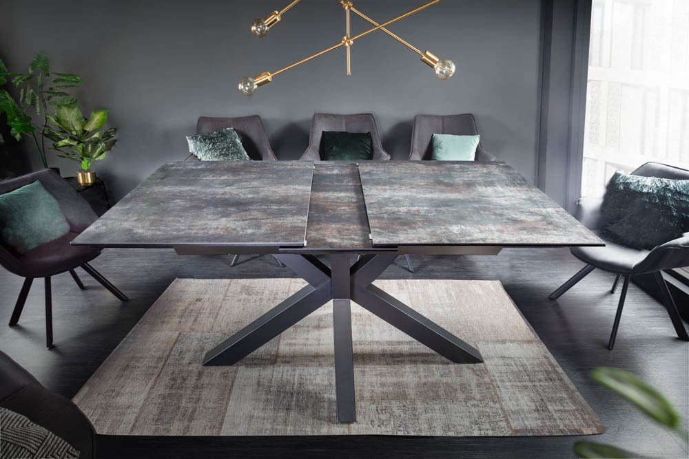 ETERNITY · · grau lava | Industrial Keramik / (Einzelartikel, grau, lava 180-225cm riess-ambiente Design Lava-Optik ausziehbar · 1-St), Metall schwarz Esstisch ·