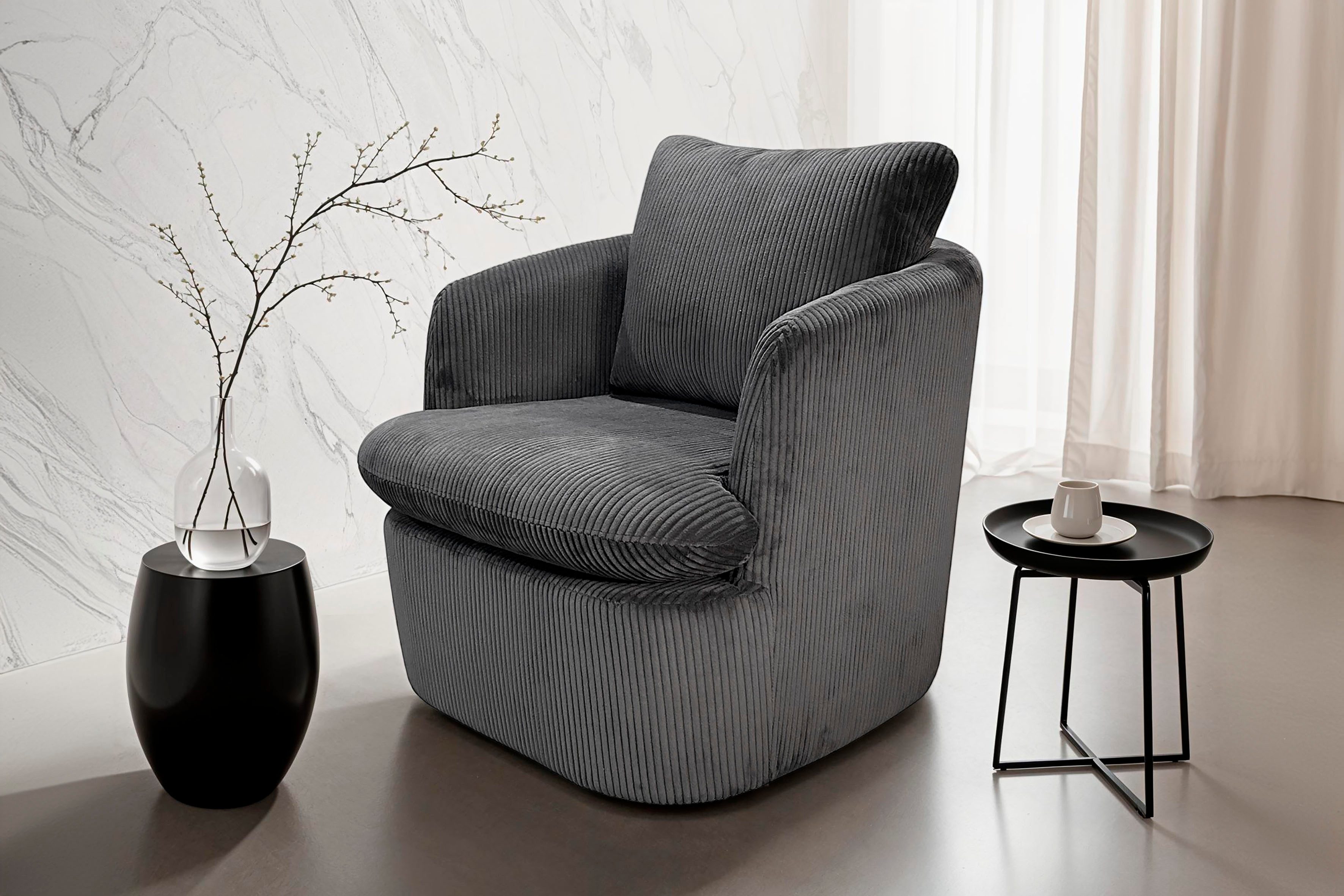 byLIVING Sessel HARMONY, Grob-Cord, 360° drehbar, Schaumstoff, loses Sitz- und Rückenkissen