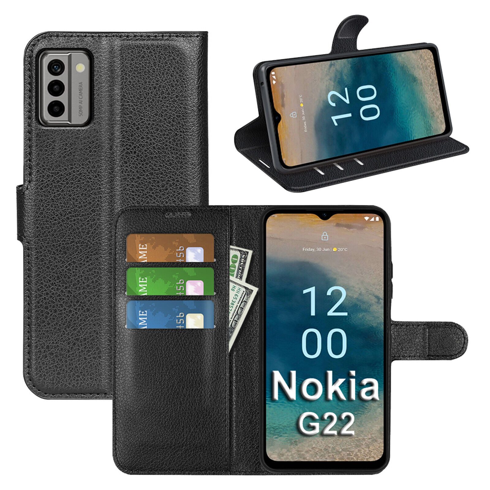 betterfon Handyhülle Handytasche für Nokia G22 Klapphülle Flip Case Schwarz, 3 Kartenfächer, Magnetverschluss & Standfunktion im Lederlook