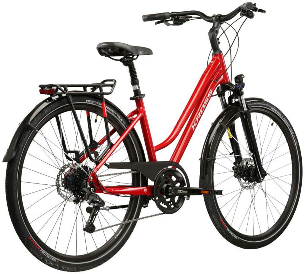 Kross Trekkingrad Damen-Trekkingrad 28" Trans 5.0 Rot 18 Gänge, 18 Gang Shimano CUES U3020 Schaltwerk, Kettenschaltung
