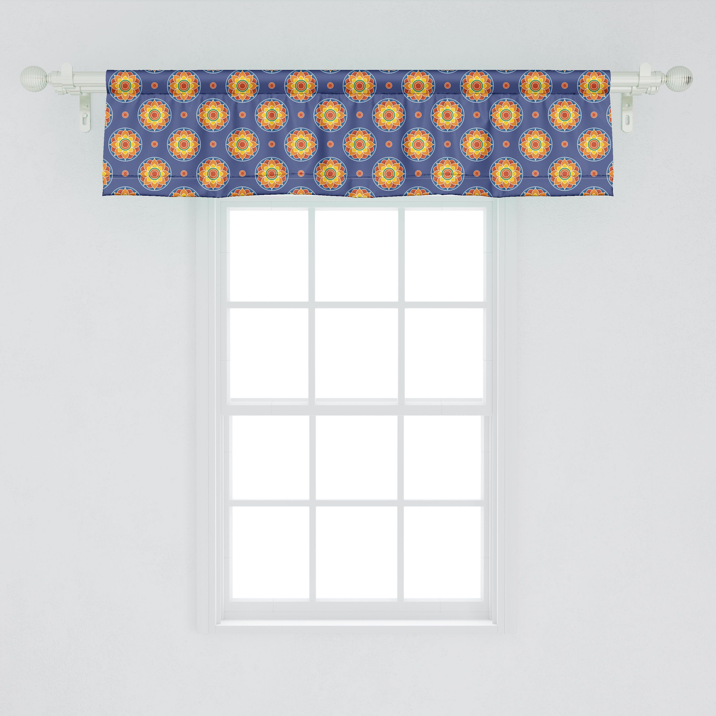 Volant Bunte Schlafzimmer Orient Stangentasche, Vorhang Blumen Abakuhaus, mit für Dekor Microfaser, Abstrakt Scheibengardine Küche