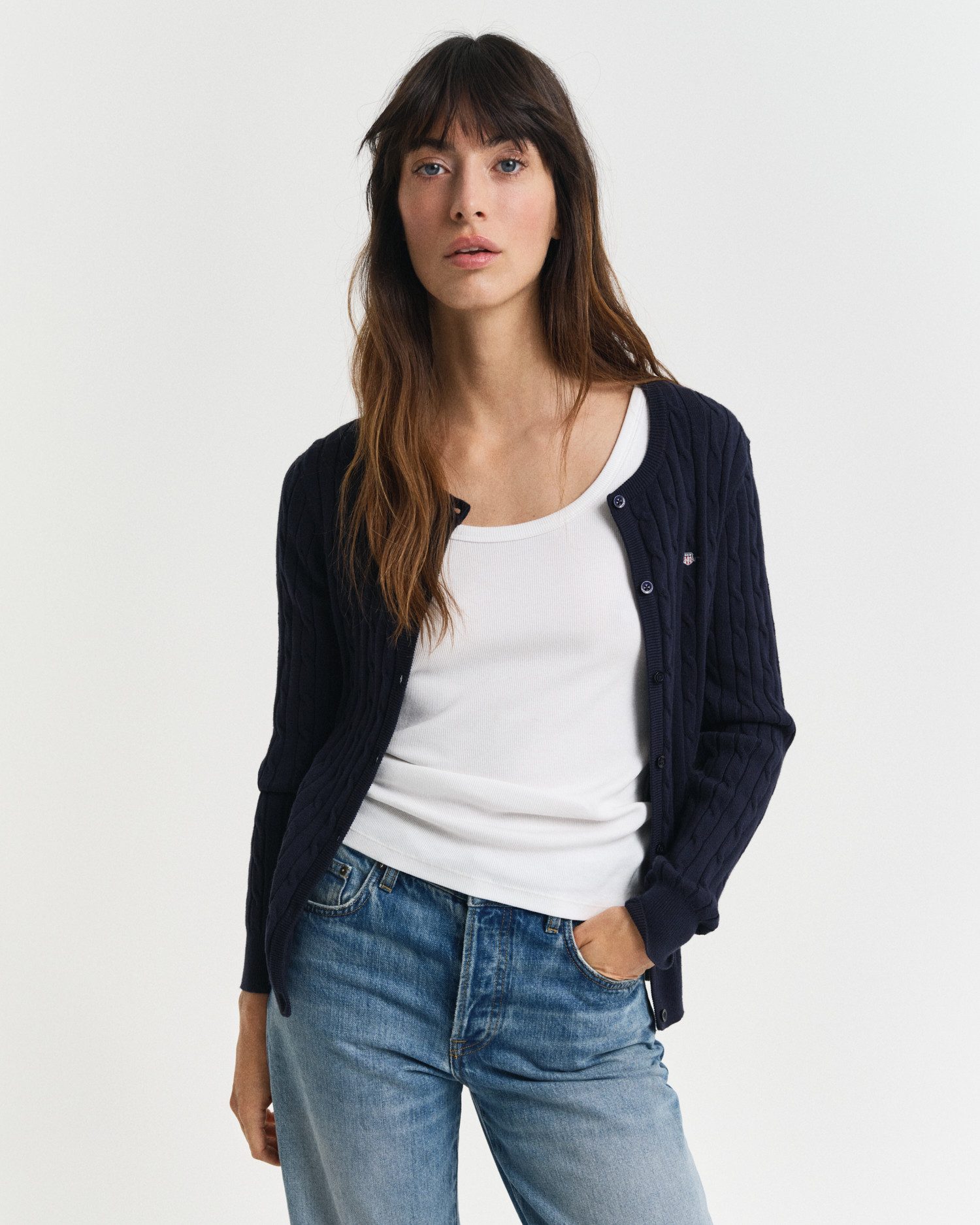 Gant Cardigan STRETCH COTTON CABLE Zopfmuster, günstig online kaufen