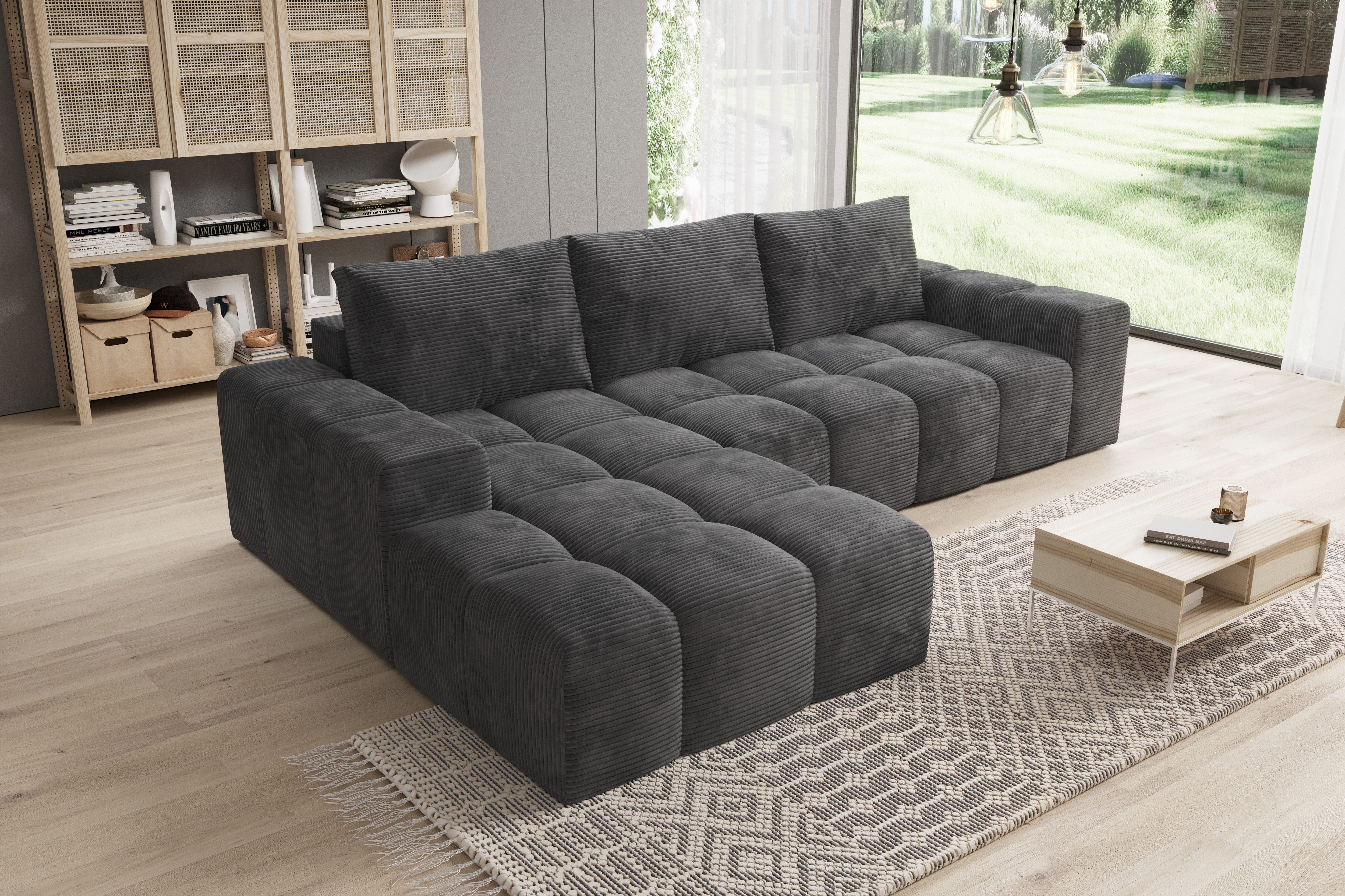 PROMETO Möbel Ecksofa Cento Couch L-Form,Sofa Links/Rechts Teddy-Bouclé, Web oder Cord-Stoff