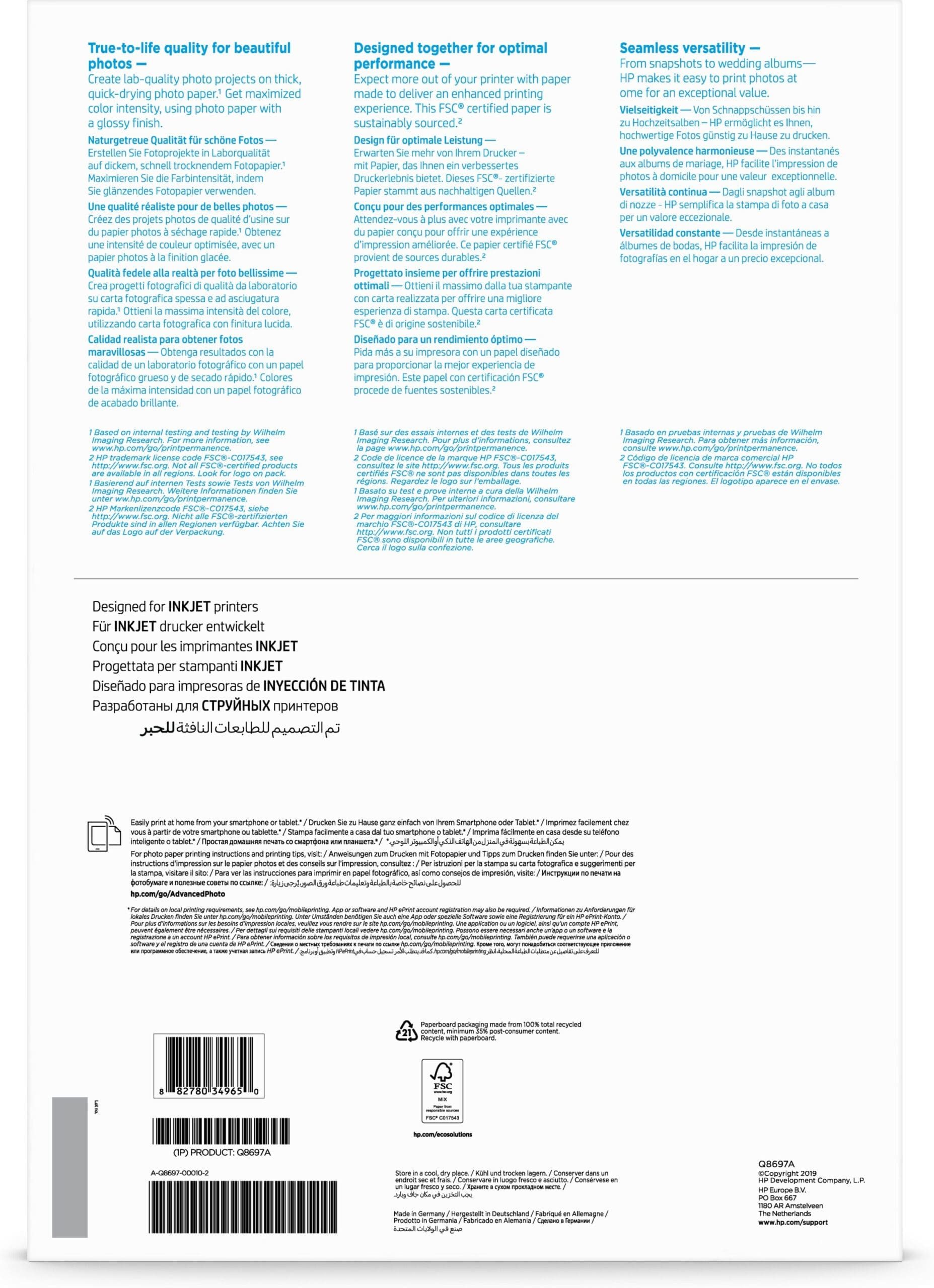 HP HP Advanced Fotopapier, glänzend - 20 Blatt/A3/297 Tintenpatrone