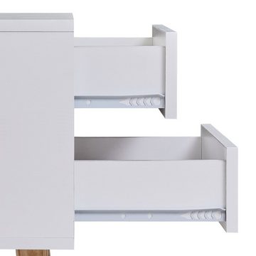 CLIPOP Nachtkommode Retro-Schrank mit 2 Schubladen und 1 offenem Fach (1 Nachtkonsolen), Beistelltisch mit Massivholzfüßen