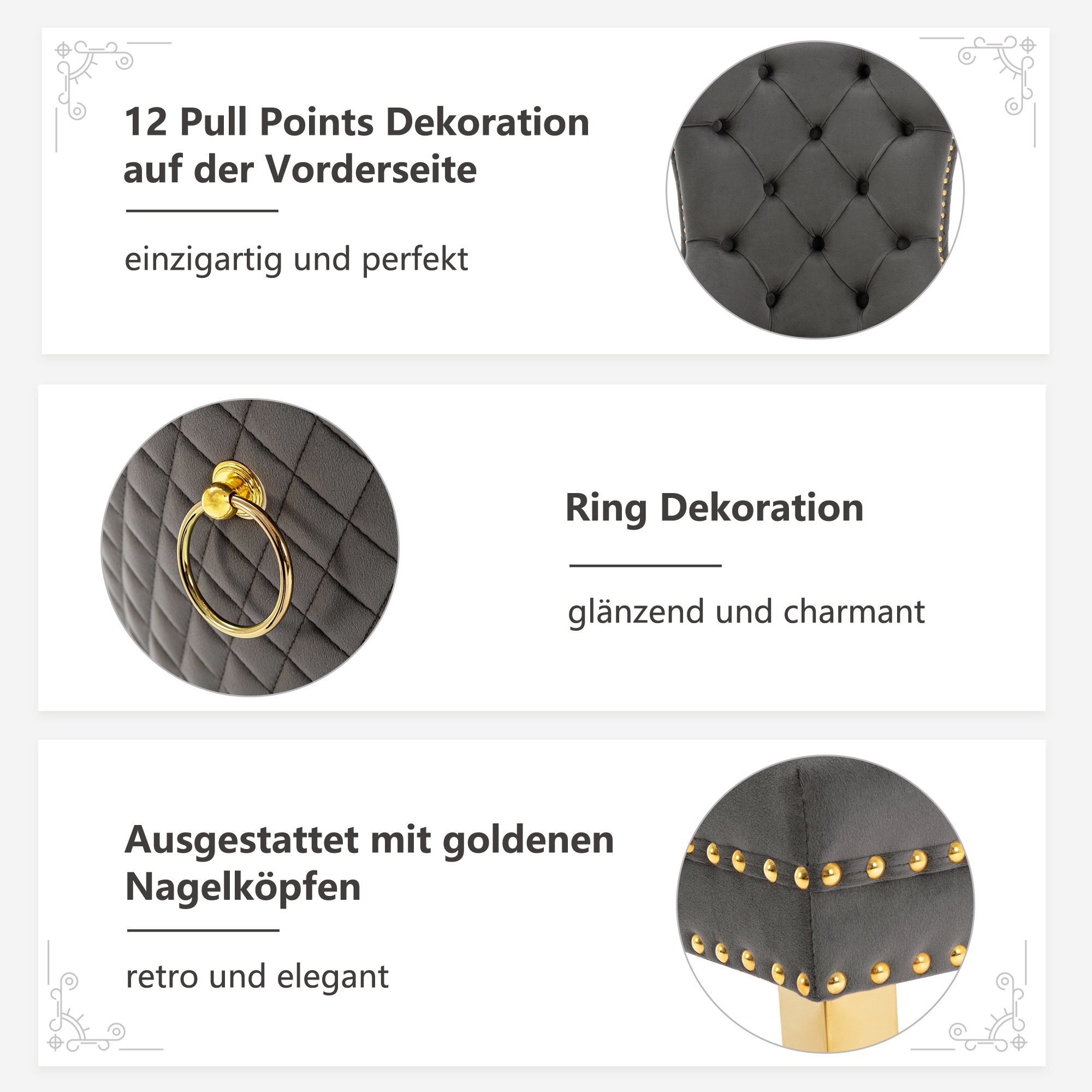 Esszimmerstuhl (Polsterstuhl, 4 St), Küchenstühle, Wohnzimmerstuhl, Golden Edelstahlbeinen, Samt