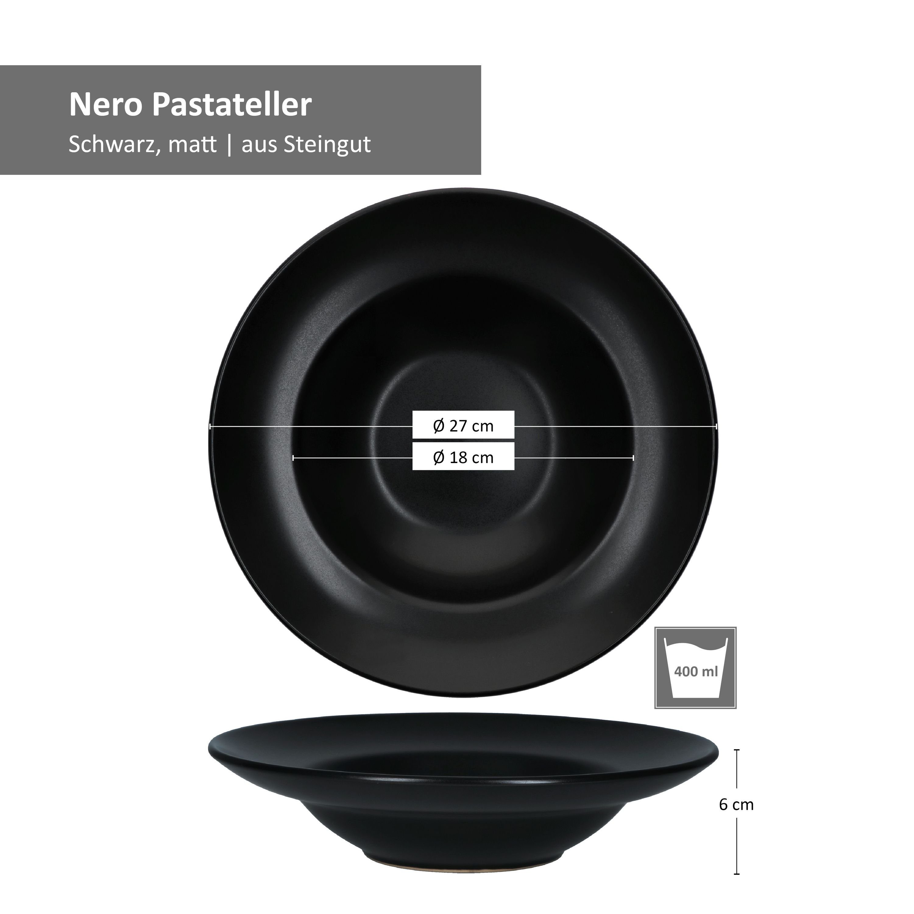 MamboCat Pastateller 2er Set Pastateller Nero 27cm schwarz