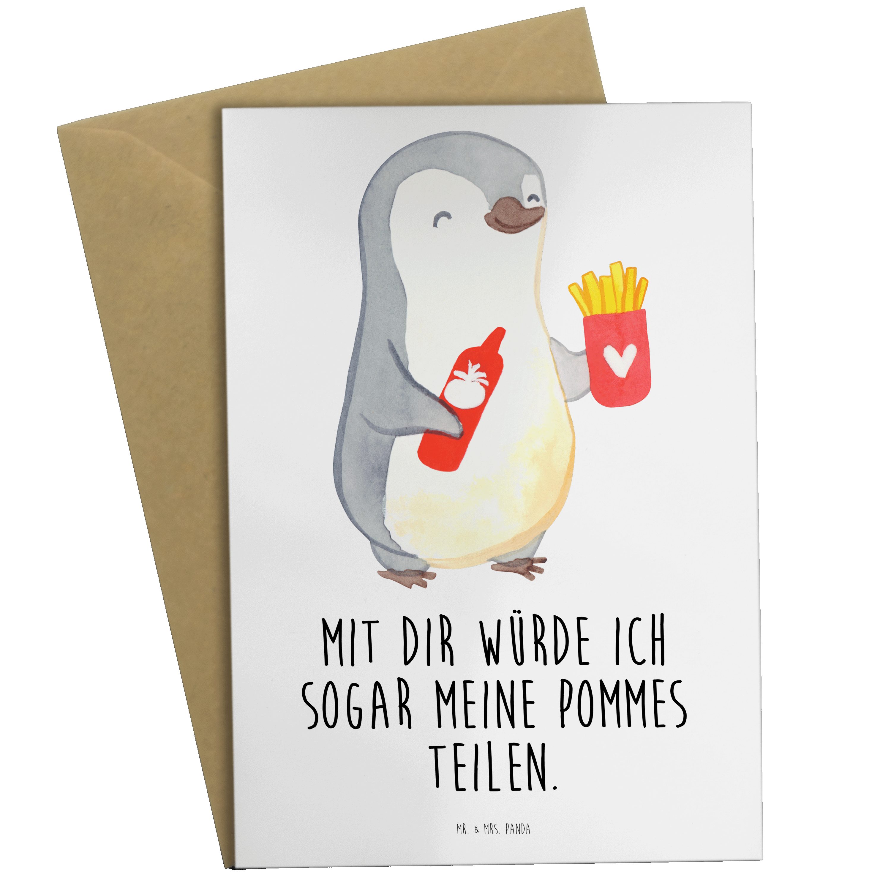 Mr. & Mrs. Panda Grußkarte Pinguin Pommes - Weiß - Geschenk, Liebe, Klappkarte, Karte, Hochzeits