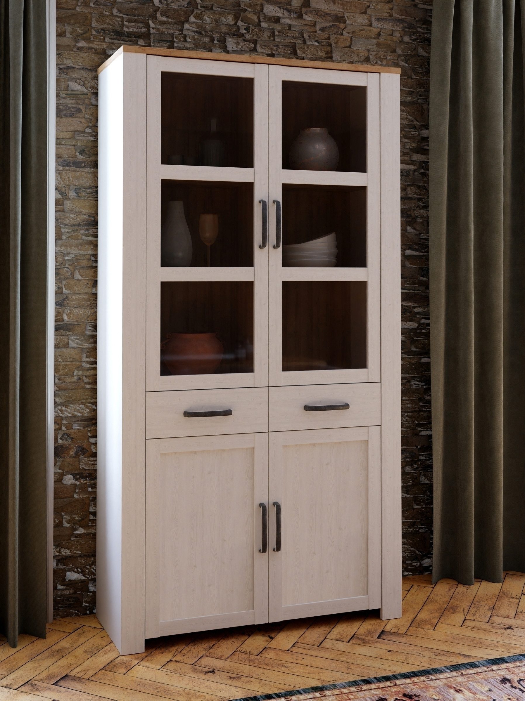 PREISBRECHER Stauraumvitrine BOHOL in Eiche Dekor / Sibiu - 106,4x205,4x42cm (BxHxT)