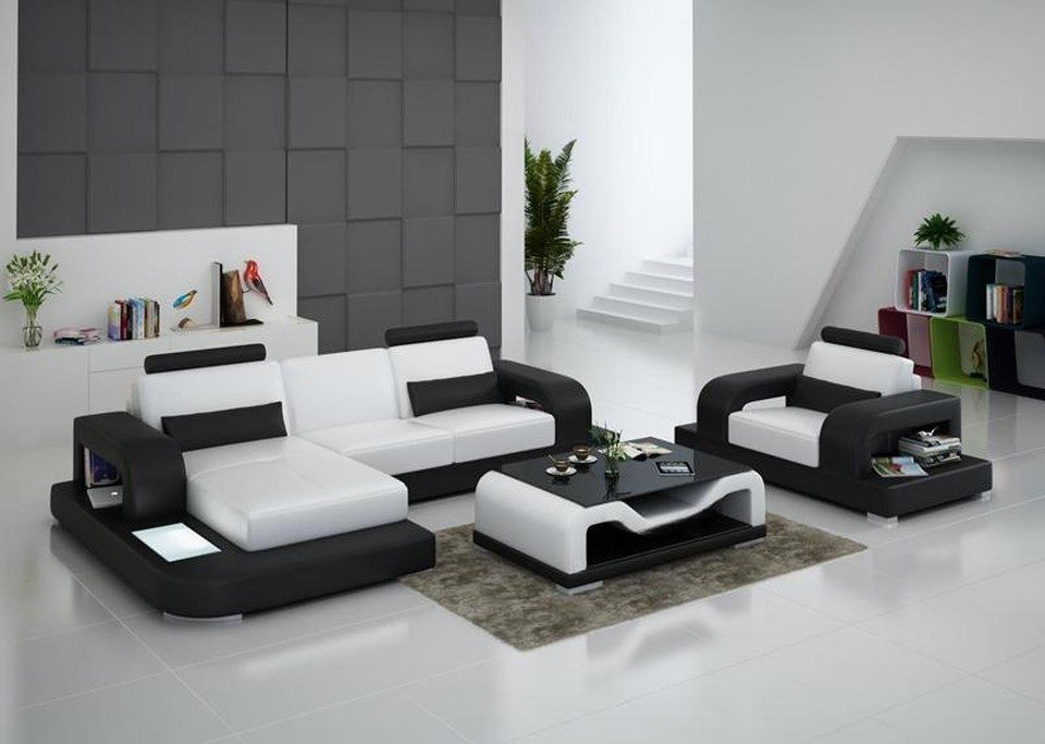 Xlmoebel Ecksofa XLMOEBEL Ledersofa in Weiß mit Bettfunktion und Relax-Kopfstützen, Bettfunktion und Relax-Kopfstützen