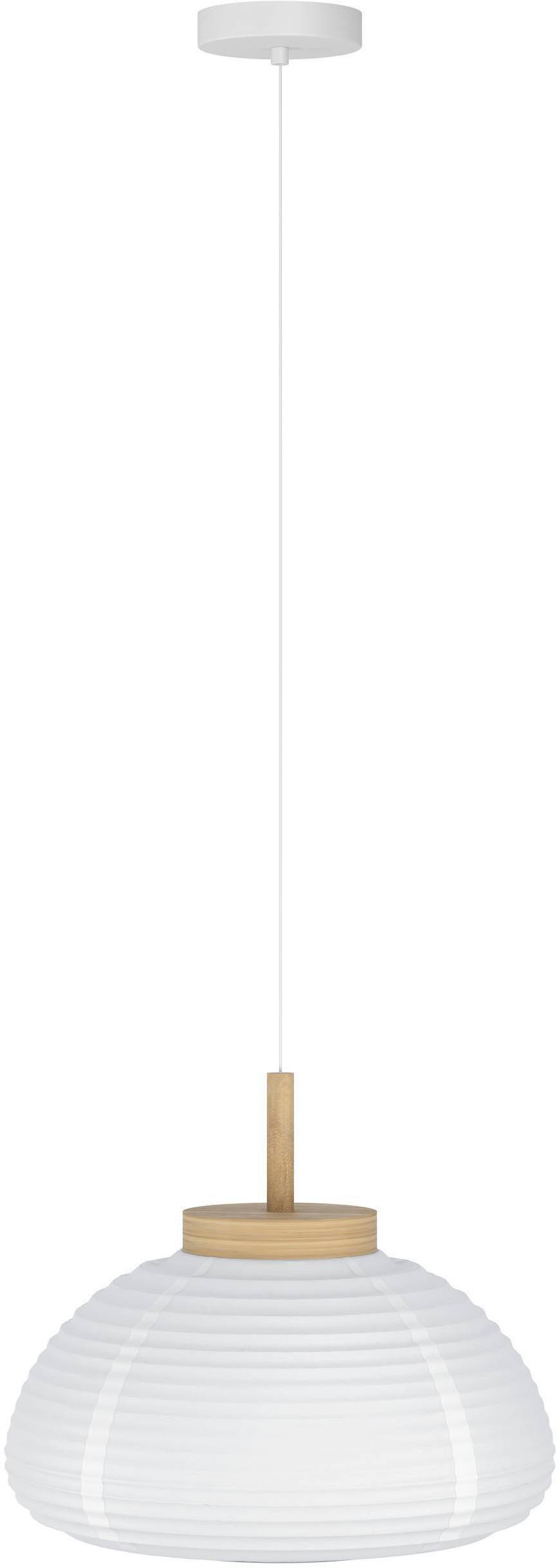 EGLO Hängeleuchte Summerhill Hängelampe 1-fach, Japan-Stil, Metall, Holz und Papier, E27, ohne Leuchtmittel, Hängeleuchte - H110 x Ø55 cm - weiß, braun - 1X40W exkl.