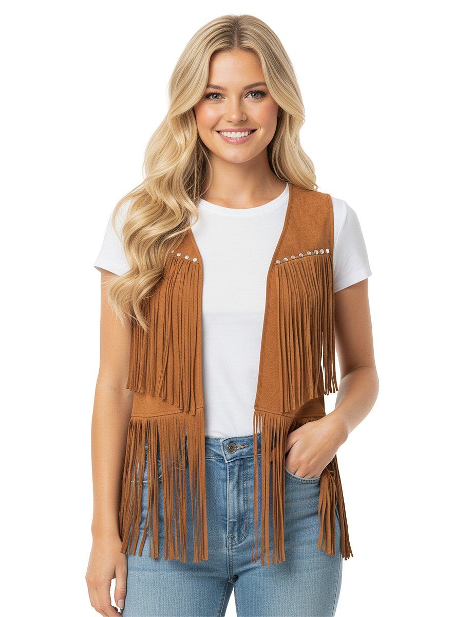 Metamorph Cowboy-Kostüm Fransenweste braun, Ärmellose Kunstlederweste für H günstig online kaufen