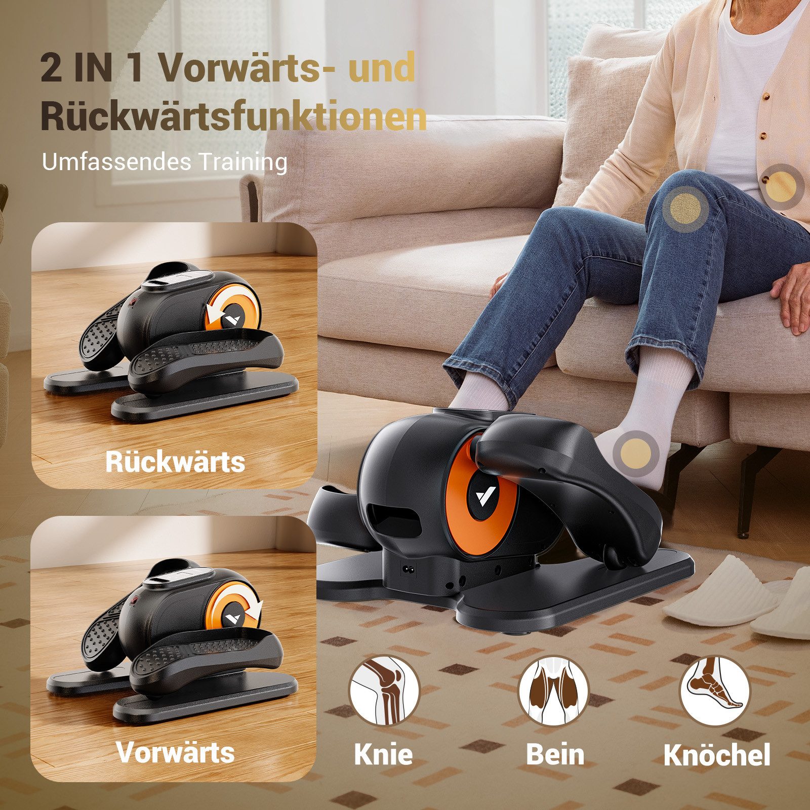 MERACH Ellipsentrainer Mini Ellipsentrainer für Zuhause, Untertisch Beintrainer, Crosstrainer (Pedaltrainer mit Fernbedienung, LED-Display, Fußmassagen, mit 12  – Bild 5 von 5