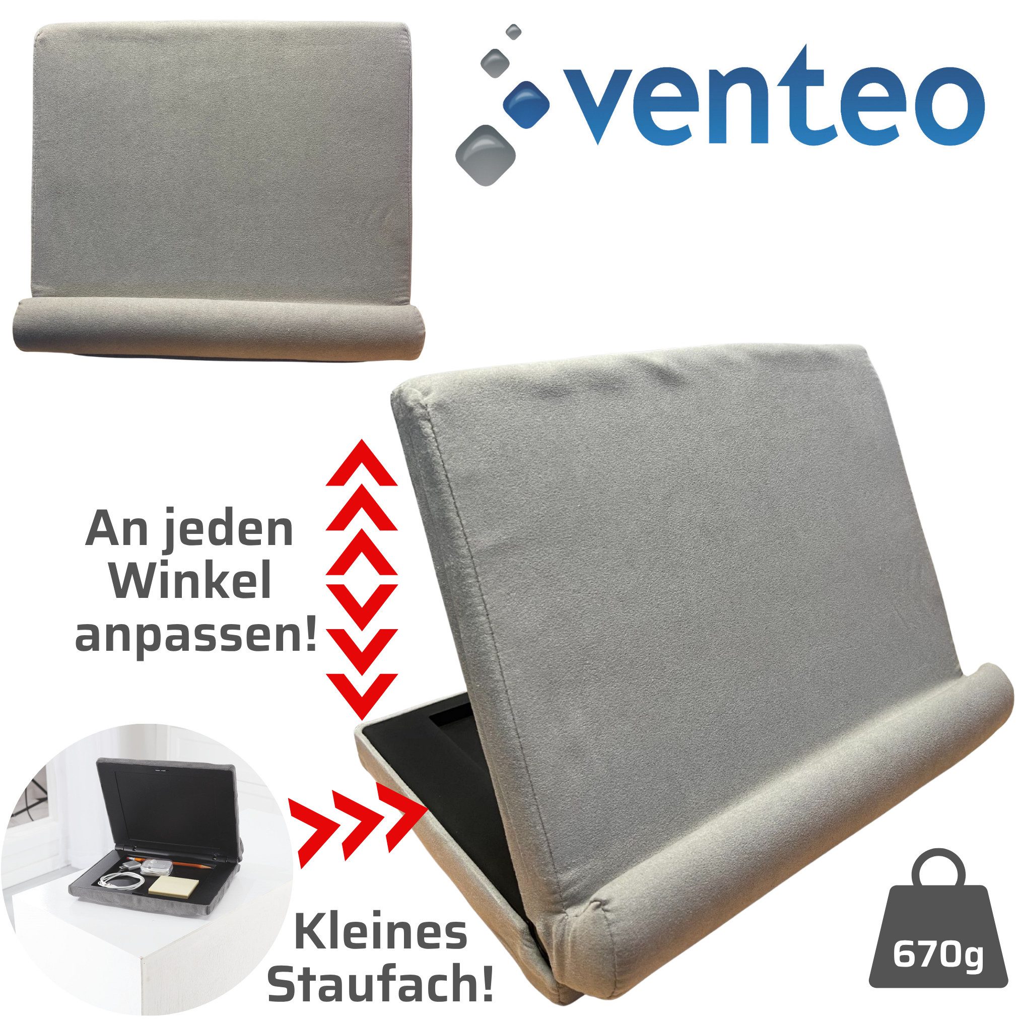 Venteo Buchkissen Pillow Pad, Spar Set, 1-tlg., 1er oder 2er Pack, Lesekissen & Tablet Kissen, klappbar, mehreren Winkeln