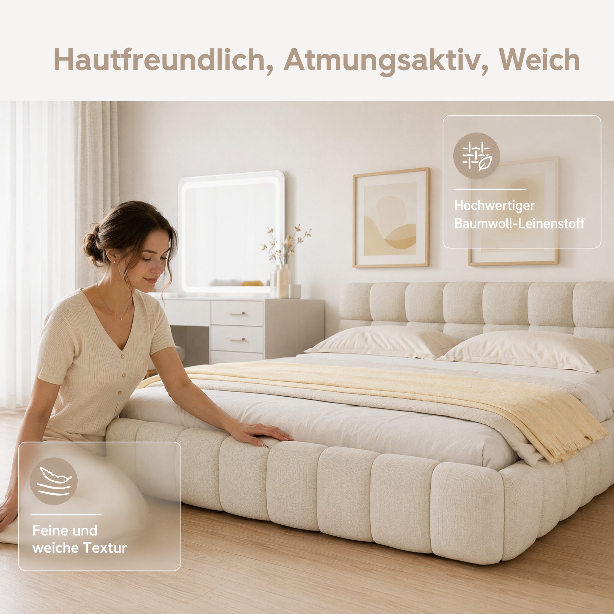 Simurq Polsterbett Bubble Bett 140x200 cm Doppelbett Jugendbett Flachbett Mit Lattenrost (Ohne Matratze), mit gepolstertem Kopfteil, wahlweise in 2 GröBen und 2 – Bild 5 von 5