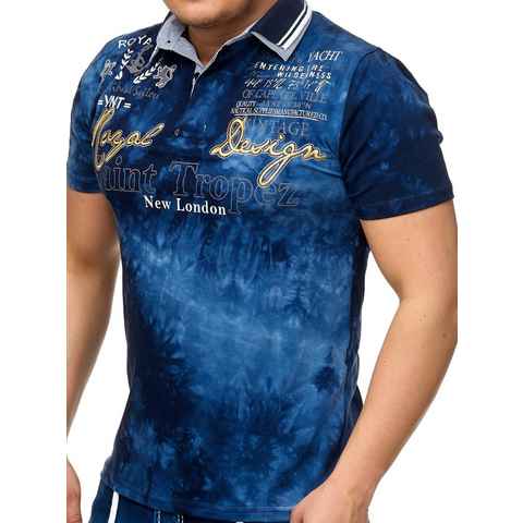 L.gonline Poloshirt Herren Polo Shirt Royal Design, Washed Shirt, (Packung, 1-tlg., im modischem Design, Batik, verwaschen) mit, Frontprint, mit Logoprint
